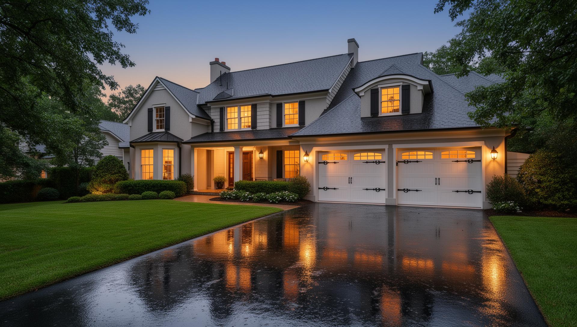 Beautiful suburban home with carriage house garage doors in Seagrove NC