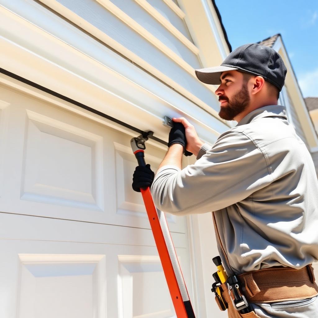 Professional Garage Door Seagrove technician installing a new garage door panel